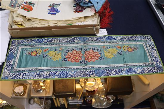 A collection of Chinese embroidered silk panels and appliques